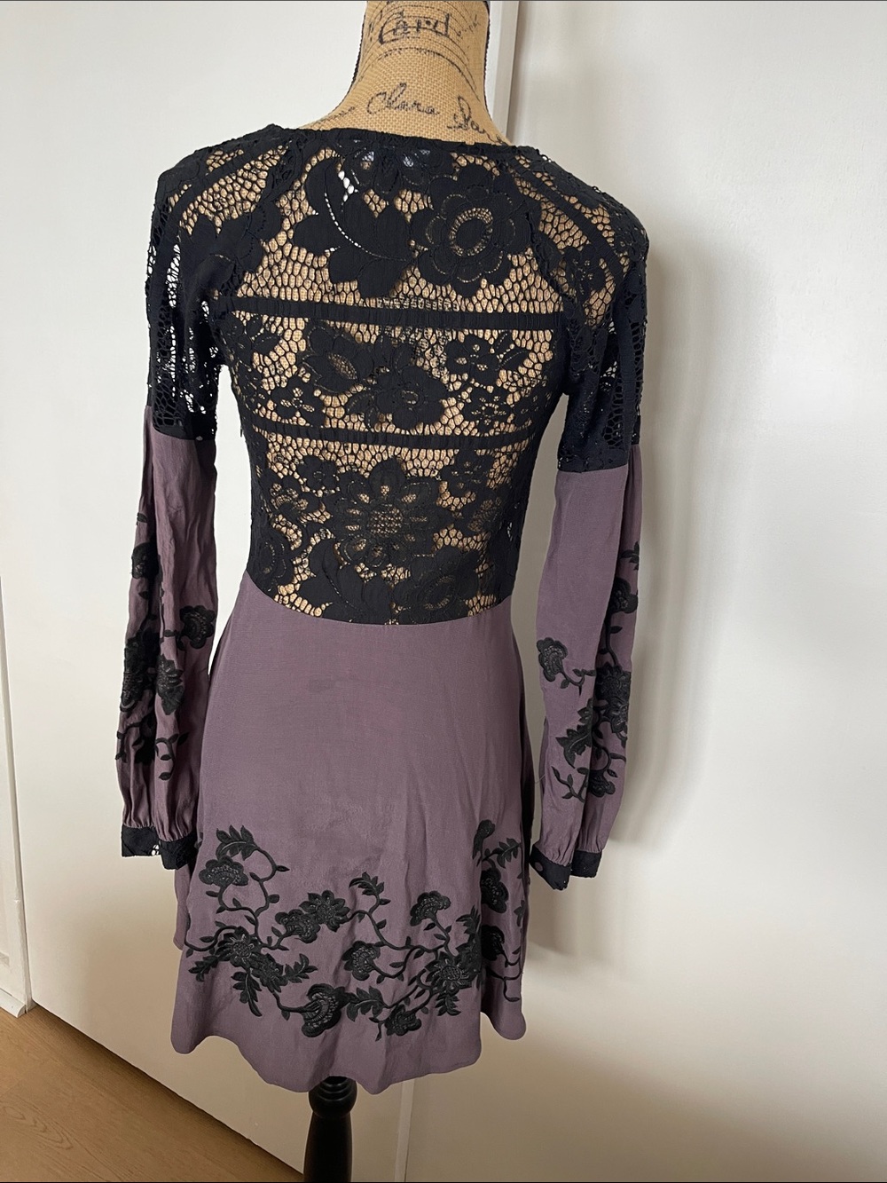For Love & Lemons Dusty Plum Long-Sleeve Lace Appliqué Dress - Picture 3 of 7